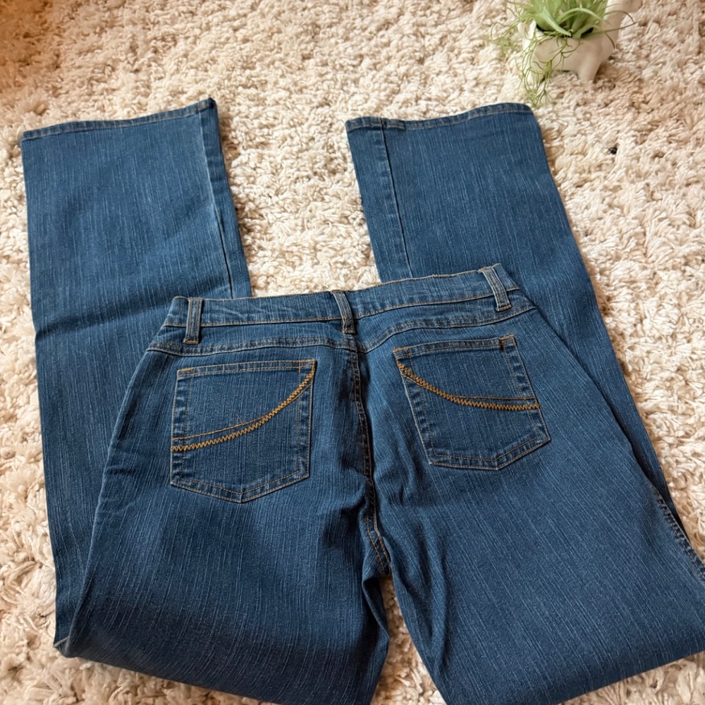 Stylish ellemenno beautiful solid Y2K, dark denim Dark Blue Flare Jeans blue fla - Picture 3 of 6